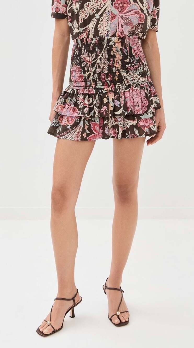 Alix of Bohemia Maria Terra Floral Tiered Mini Skirt Boho Smocked Ruffle EUC